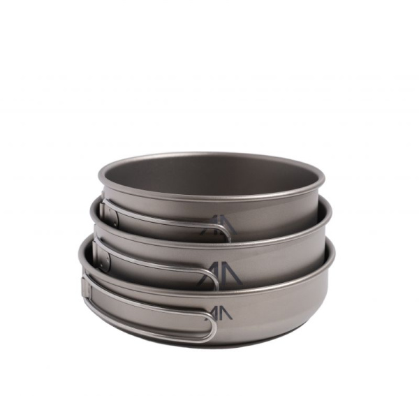 Набор посуды 3-Piece Titanium Pot and Pan Cook Set  (серый; титан; 500+550+680 мл)